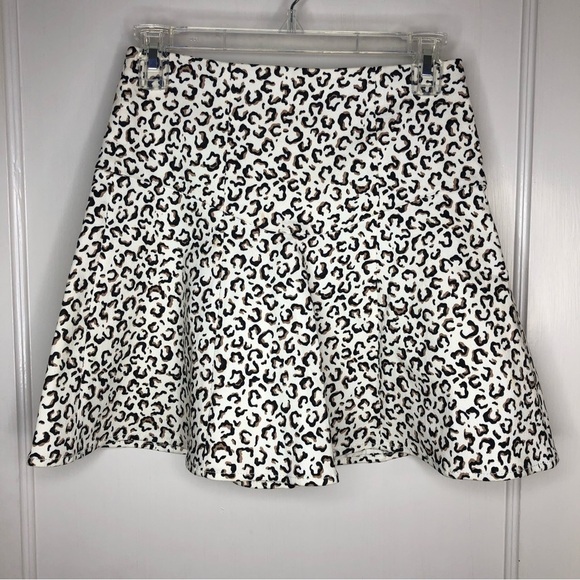Tibi skirt leopard print jacquard swing flare cream black size 2 - Picture 3 of 11